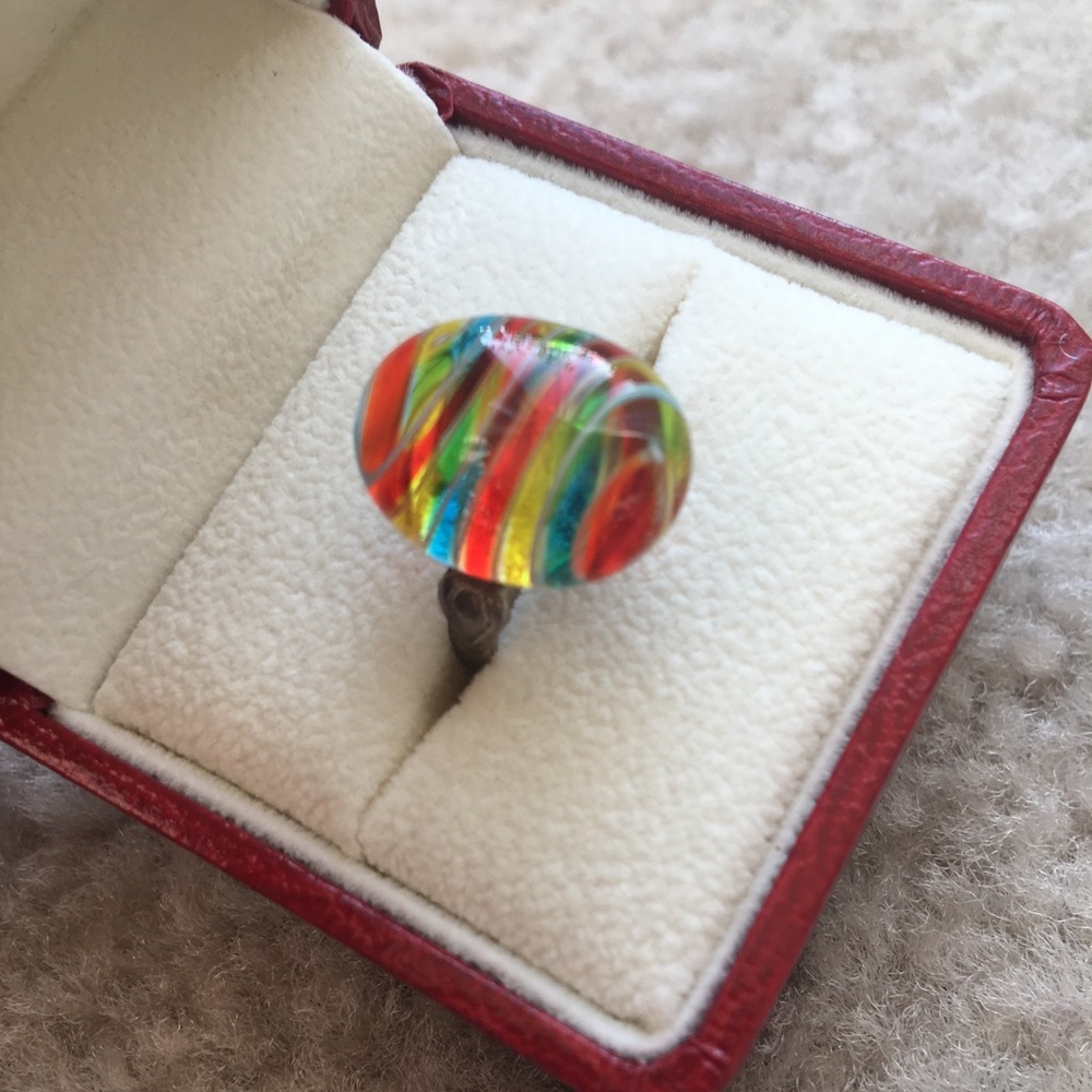Handblown rainbow glass ring